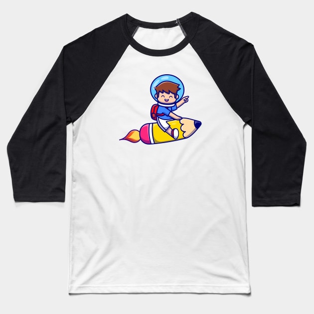 Cute Boy Flying With Pencil Rocket Baseball T-Shirt by Catalyst Labs